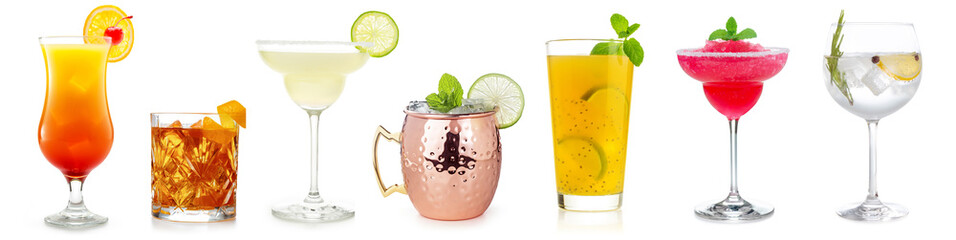 cocktails collection isolated on white background