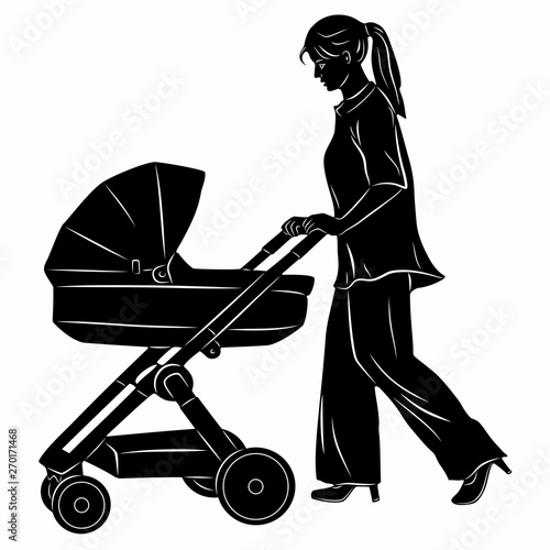 illustration of woman with a stroller , vector draw