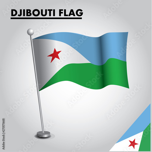 DJIBOUTI flag icon. National flag of DJIBOUTI on a pole