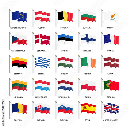 European Union country flags, member states EU. Vector illustration, eps 10