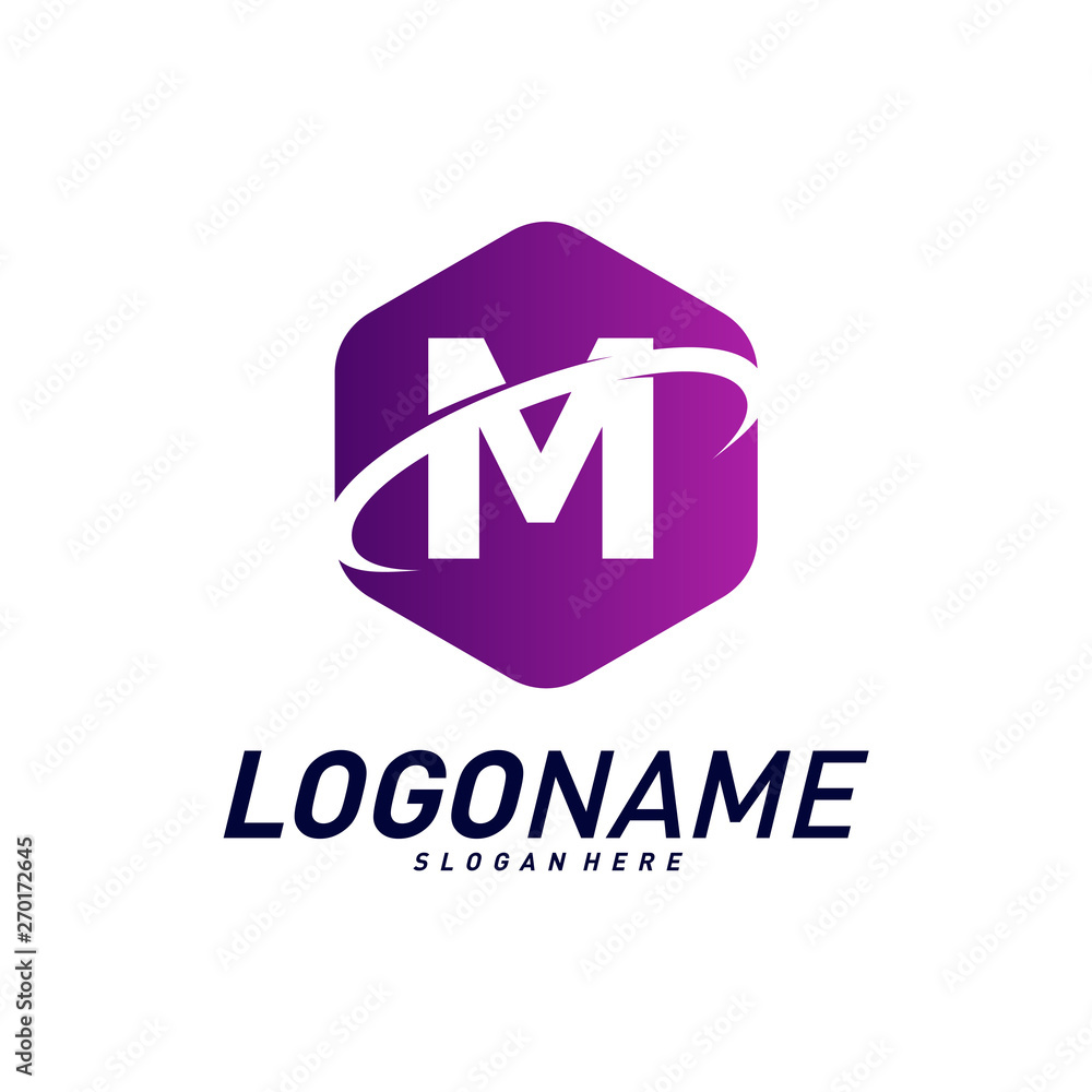Naklejka premium Font with Planet Logo Design Concepts. Letter M Logo Icon Vector Template. Icon Symbol.