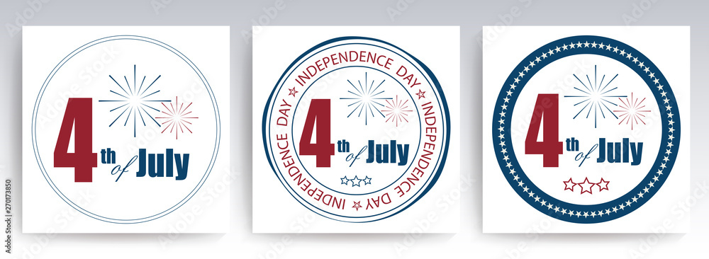 Round sign with silhouettes of the number four and fireworks, set Round sign with silhouettes of the number four and fireworks, set