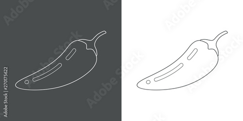 Icono plano lineal pimiento chile picante en gris y blanco