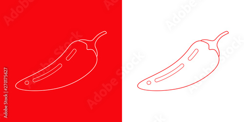 Icono plano lineal pimiento chile picante en rojo y blanco