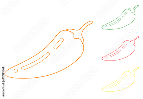 Icono plano lineal pimiento chile picante en varios colores