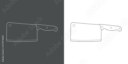 Icono plano lineal cuchillo carnicero en gris y blanco