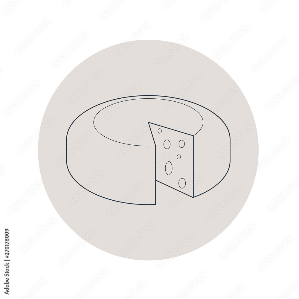 Icono plano lineal queso emmental en círculo color gris Icono plano lineal queso emmental en círculo color gris