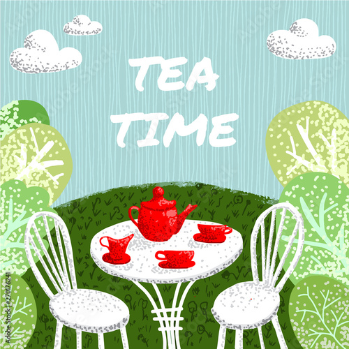 Afternoon tea time hand drawn cartoon vector illustration