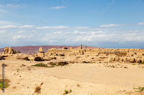 Ruins of Gaochang, Turpan, China. Dating more than 2000 years, Gaochang and Jiaohe are the oldest and largest ruins in Xinjiang. The Flaming mountains are visible in the background