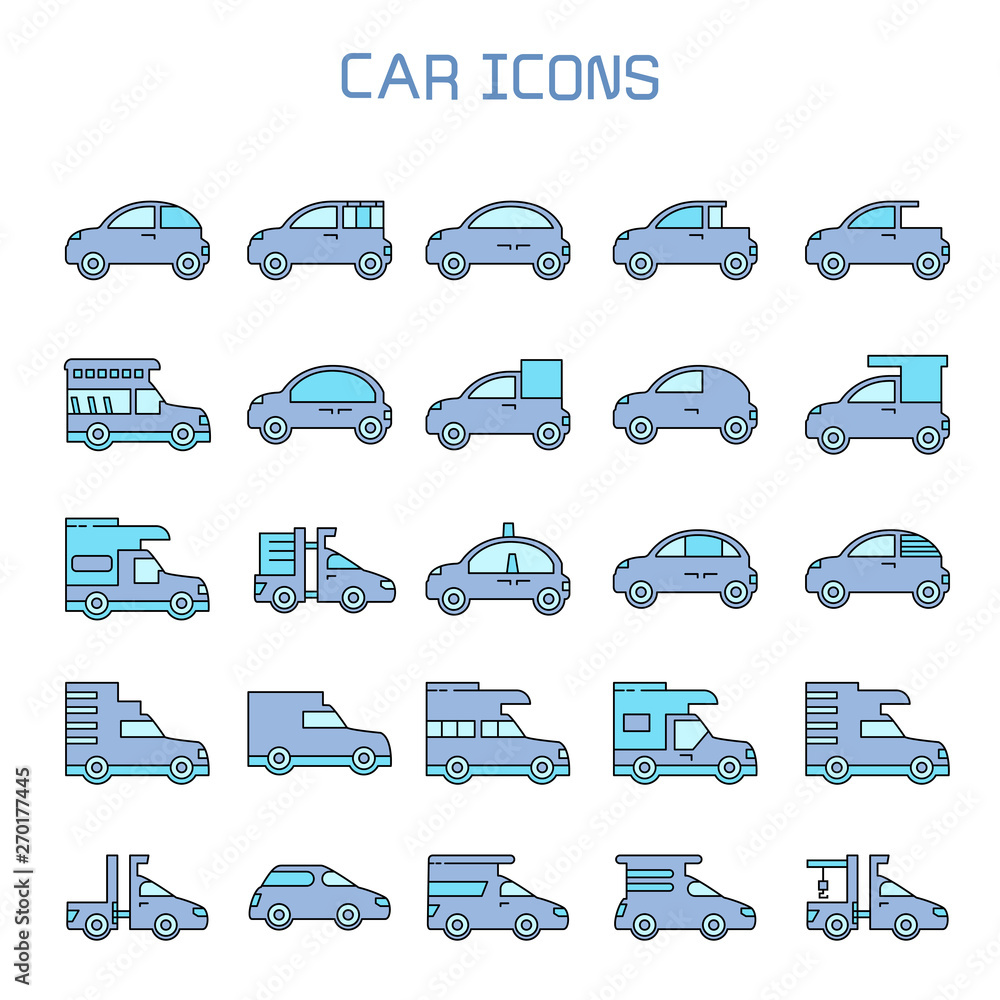 Obraz premium car, truck, camper car icons set, blue theme