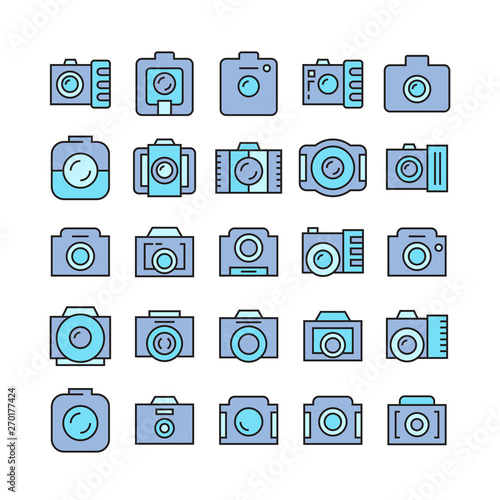 camera and video camera icons, blue theme