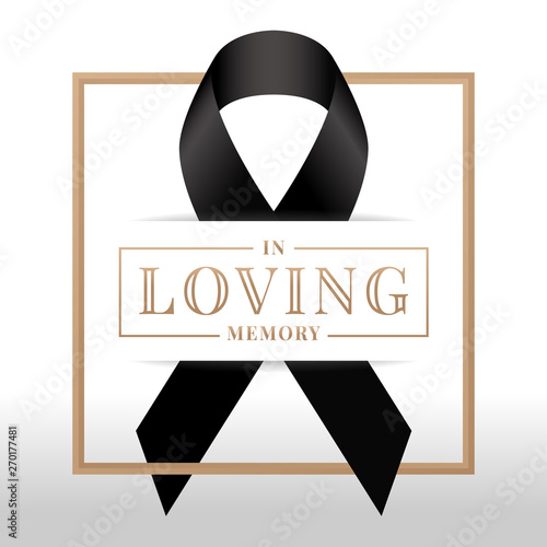 In loving memory text and black ribbon sign in square frame vector design