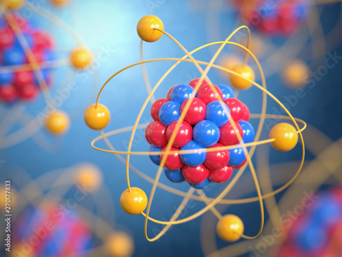 Fotografie Atoms 3d rendering, protons neutrons and electrons