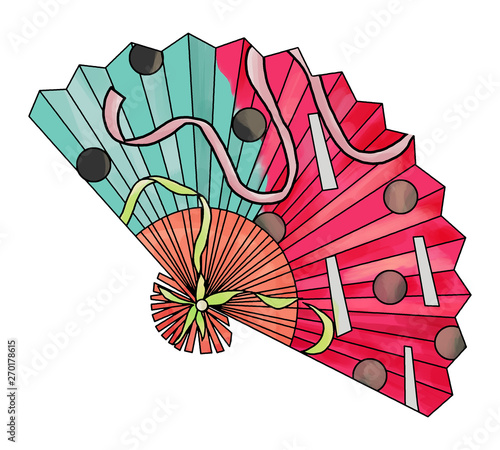 Chinese Hand Fan illustration manually drawing for Digital Textile Print photo