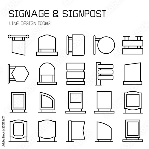 signpost, billboard, signage and road sign line icons