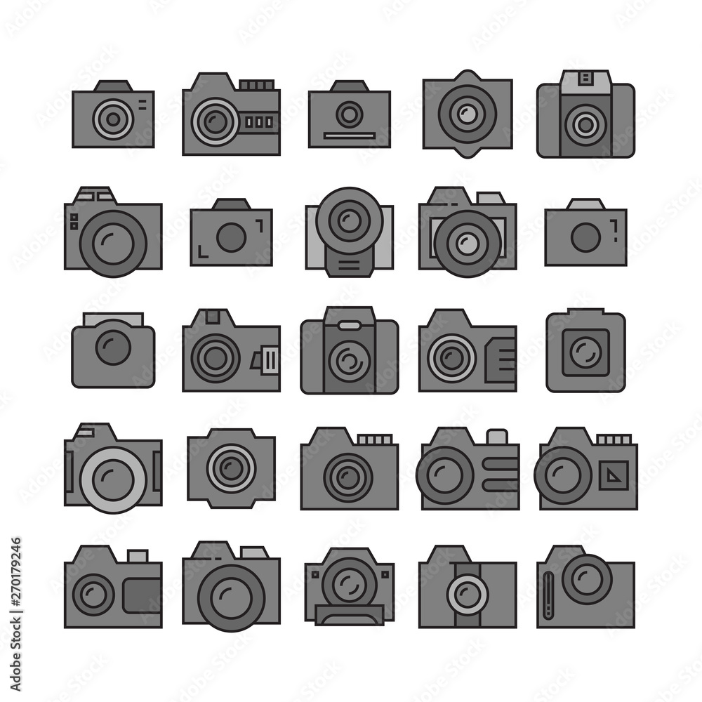 camera and action camera icons, black color theme camera and action camera icons, black color theme