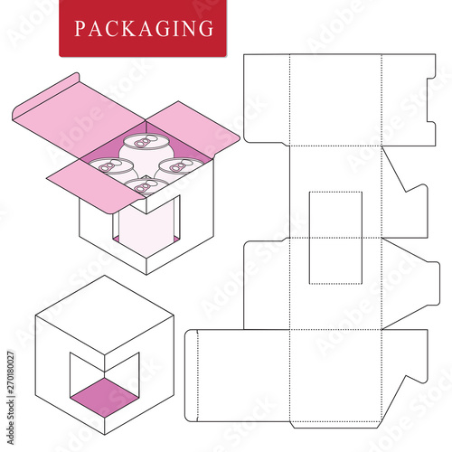 Packaging for can bottle.Vector Illustration of Box.Package Template. Isolated White Retail Mock up.