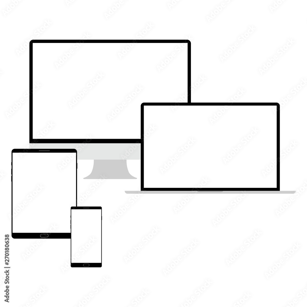 Fototapeta premium Realistic vector laptop, tablet computer, monitor and mobile phone template