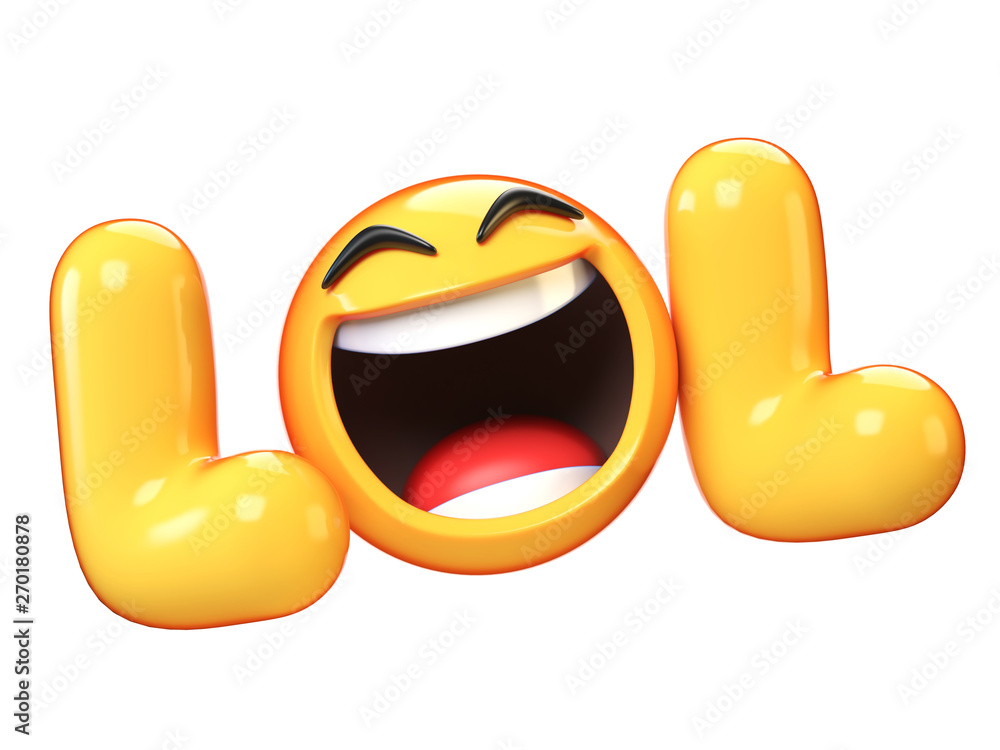 LoL Emoji isolated on white background, laughing face emoticon 3d rendering  Stock Illustration | Adobe Stock