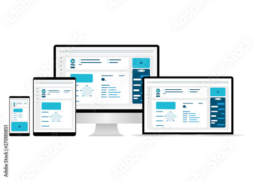 Web Design. Website template for monitor, laptop, tablet, phone. Elements for mobile and web applications. User Interface UI and User Experience UX content organization. landing page, banner.