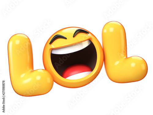 LoL Emoji isolated on white background, laughing face emoticon 3d rendering photo