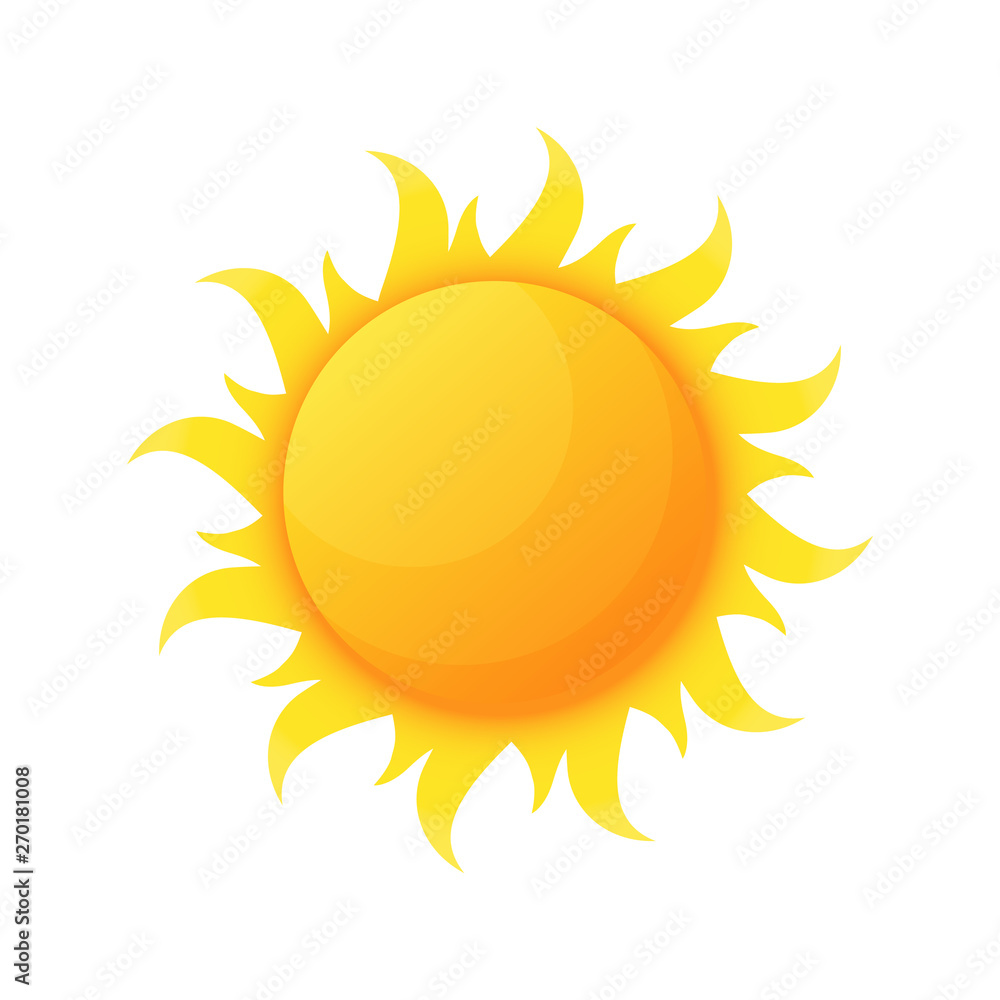 Sun illuminating warmth and heat vector, isolated sunburst, solar planet floating, isolated icon in flat style. Sunlight and fine weather beam and sunburst - obrazy, fototapety, plakaty 