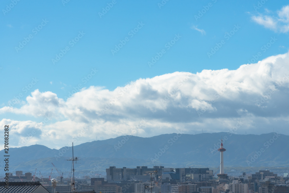 Kyoto city skyline with Kyoto Tower in the morning
