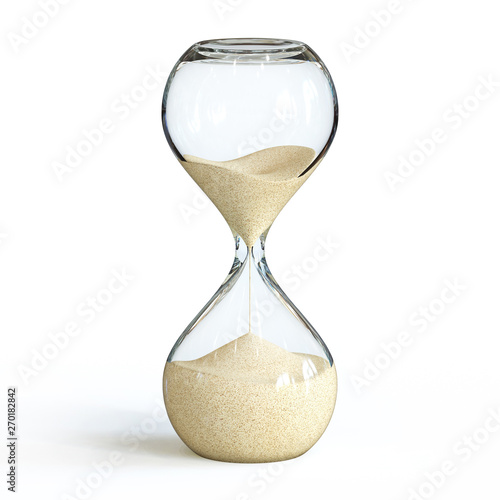 Hourglass on white background, sandglass 3d rendering photo