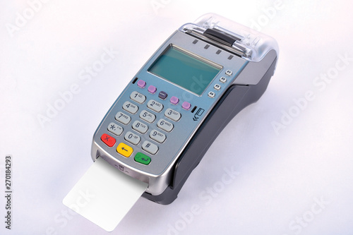Contactless POS Payment GPRS Terminal with Credit Card, isolated on white
