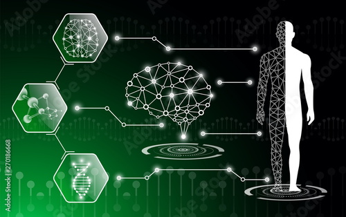 abstract background technology concept in green light,human body heal,technology modern medical science in future and global international medical with tests analysis clone DNA human