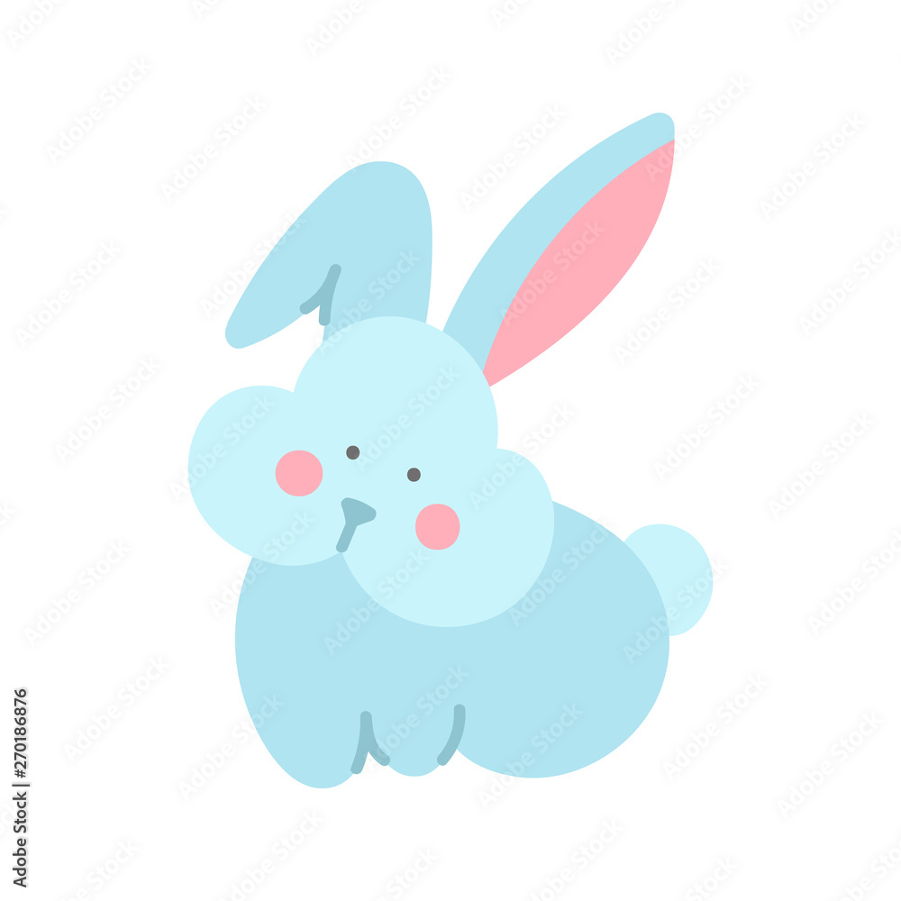 Isolated blue rabbit in doodle style.