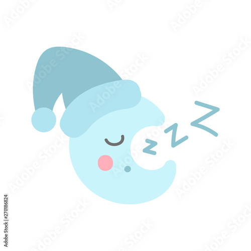 Isolated sleeping moon in doodle style.