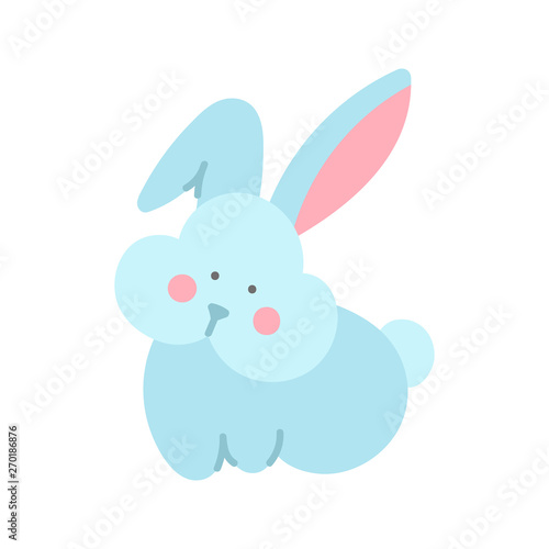 Isolated blue rabbit in doodle style.