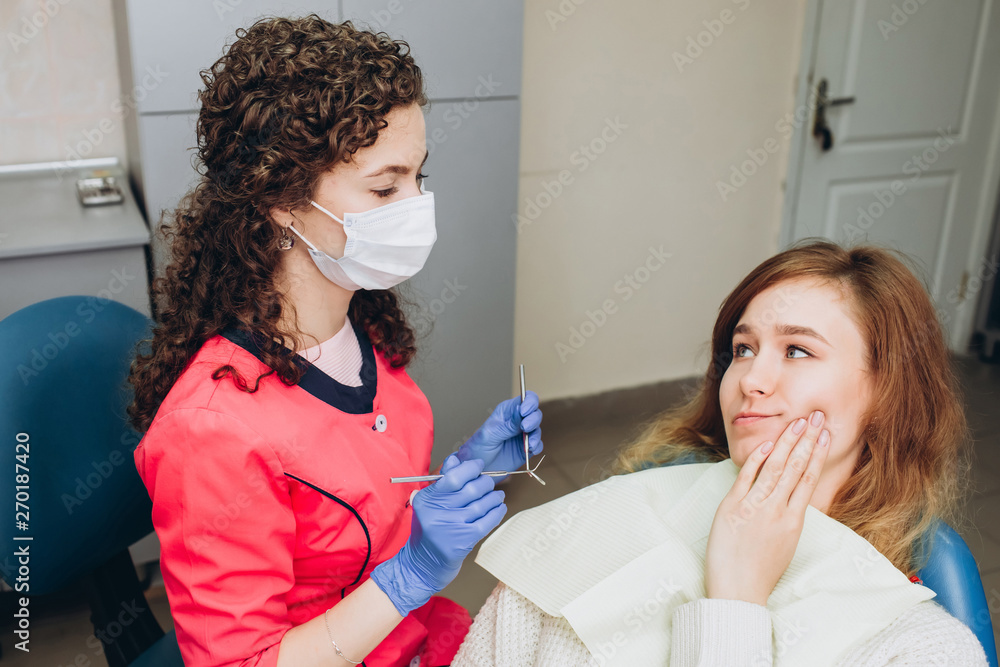 Female feeling painful toothache. Teeth problem woman feeling tooth