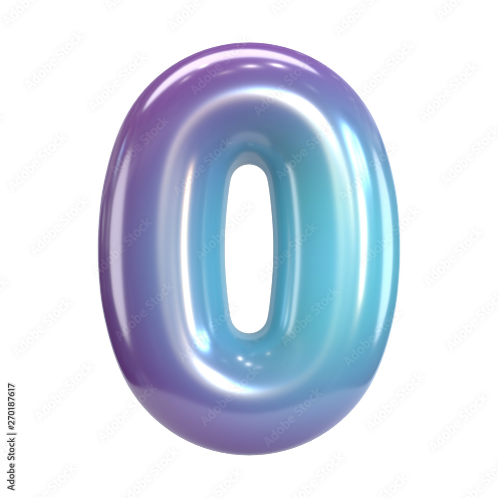 Round purple and blue font, balloon like letters and numbers, 3d rendering number 0 Round purple and blue font, balloon like letters and numbers, 3d rendering number 0