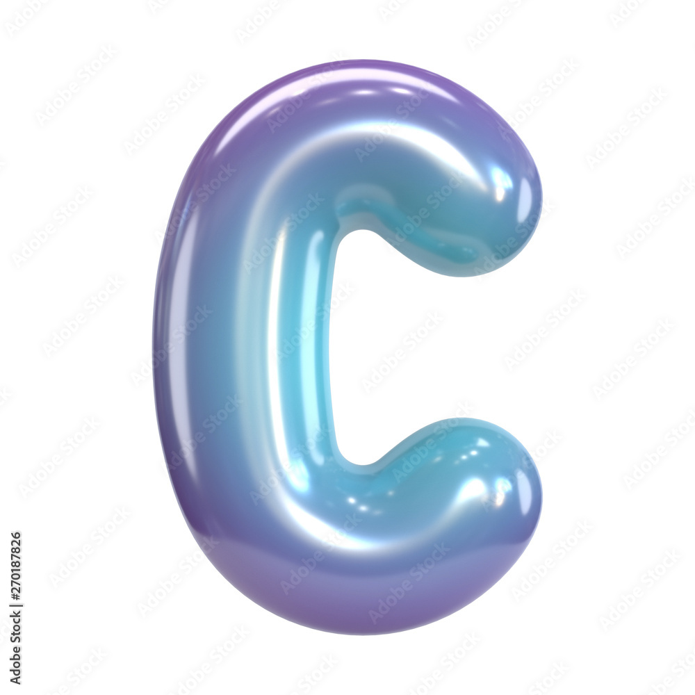 Round purple and blue font, balloon like letters and numbers, 3d rendering letter C Round purple and blue font, balloon like letters and numbers, 3d rendering letter C