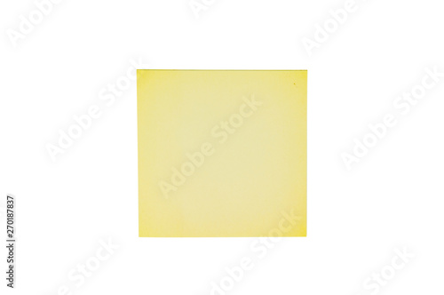 One blank square yellow sticker isolated on white background. Top view