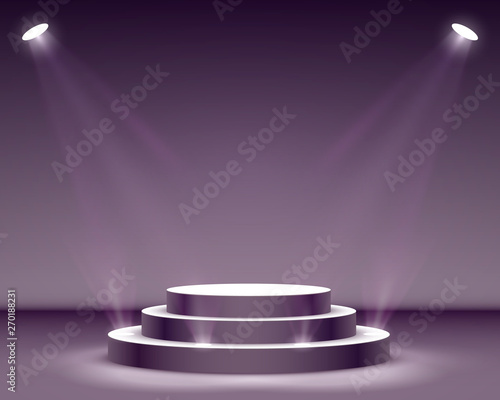 Stage podium with lighting, Stage Podium Scene with for Award Ceremony on black Background.