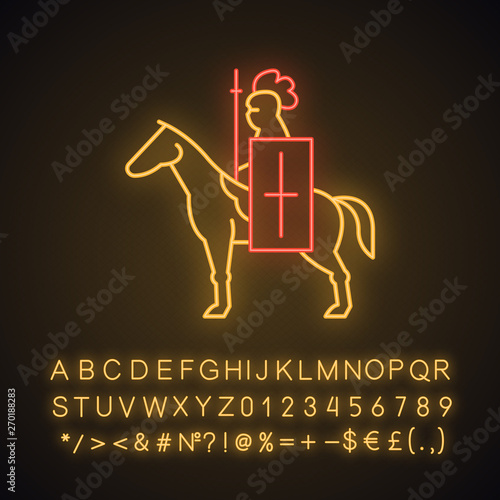 Horse knight with flag neon light icon