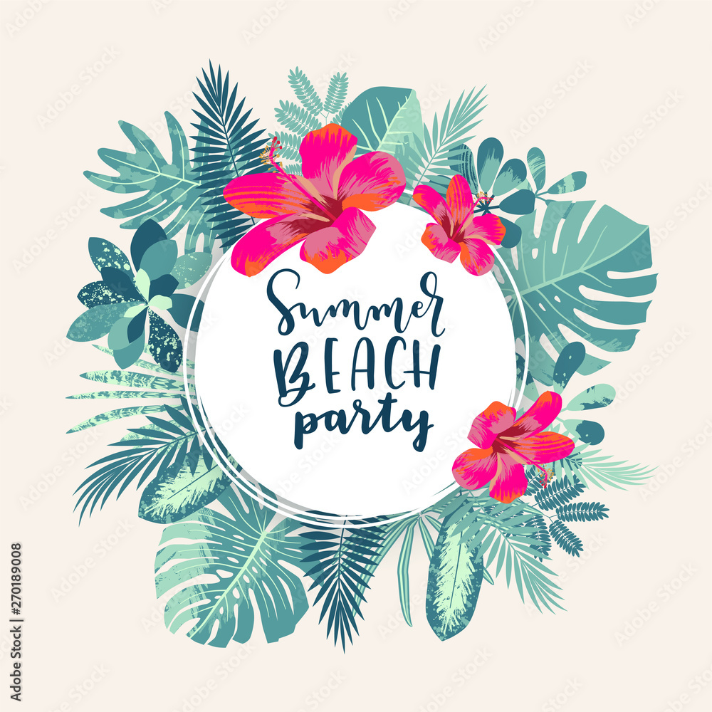 Fototapeta Summer Beach Party tropical jungle design flyer template