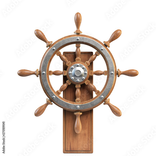 Ship wheel with stand isolated on white background 3d rendering