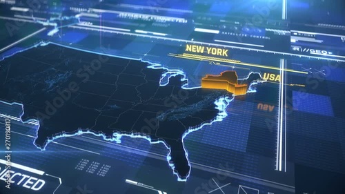 New York US state border 3D modern map with a name, region outline