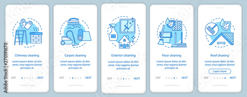 Additional cleaning services onboarding mobile app page screen, linear concepts