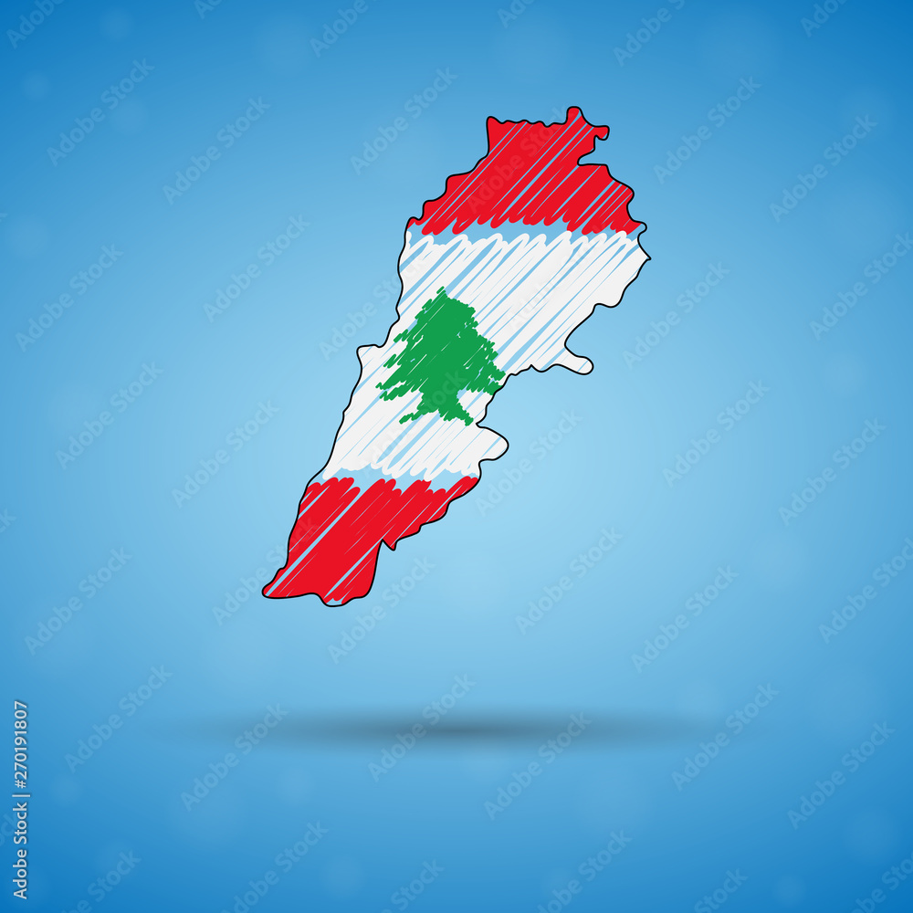 Fototapeta premium Bazgroły mapa Libanu. Szkicowa mapa kraju dla infografiki, broszur i prezentacji, stylizowana szkicowa mapa Libanu. Ilustracja wektorowa eps 10.