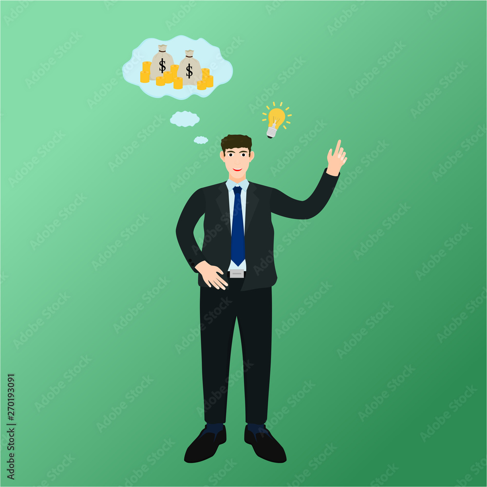 Businessman have good idea and thinking profit money , vector cartoon Businessman have good idea and thinking profit money , vector cartoon