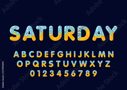 Donut cartoon saturday biscuit bold font style