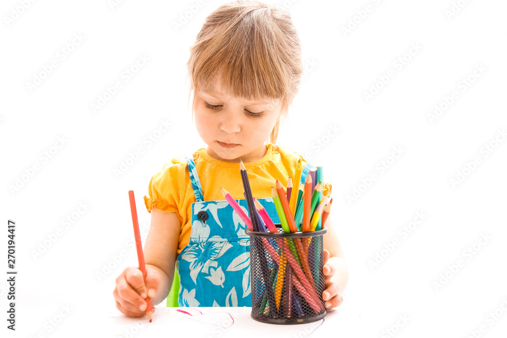 Happy baby girl beautiful painting on a white background Happy baby girl beautiful painting on a white background