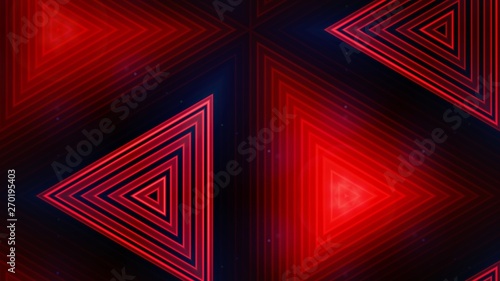 Concentric triangles made of red neon tubes, looking like the entrance of a space tunnel. Retro futuristic background.