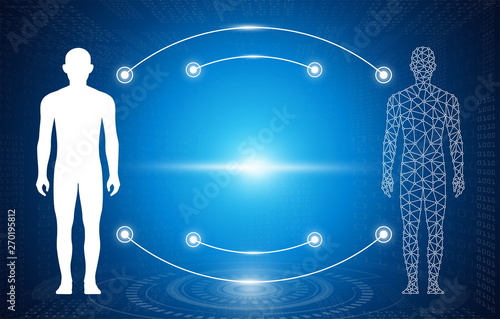 abstract background technology concept in blue light,brain and human body heal ,technology modern medical science in future and global international medical with tests analysis clone DNA human