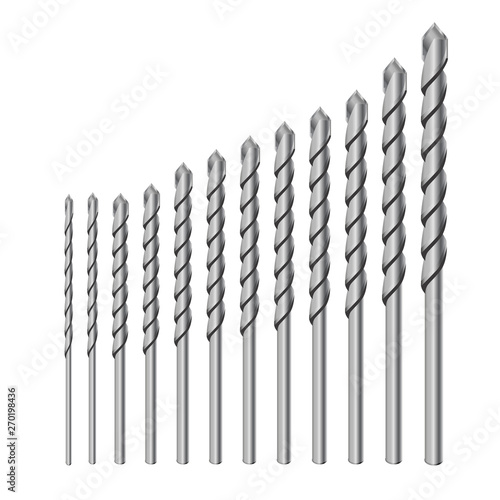 Realistic 3d Detailed Metallic Drill for concrete for perforator Bits Set Tools for Construction Work, Drilling Hole.